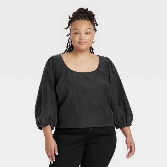 Ava & Viv Tops - Ava and Viv Black Balloon Sleeve Pullover Top Size 3X New With Tags